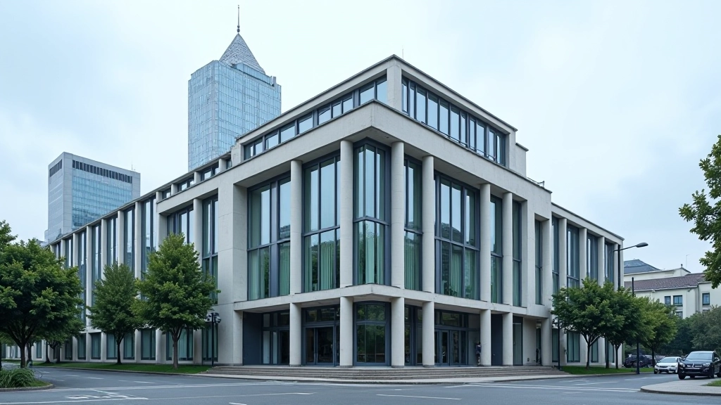 Bundesbank-Gebäude in Frankfurt am Main, Außenansicht mit modernem Architektur-Design