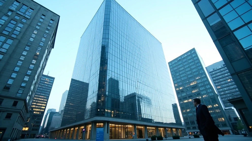 Modernes Finanzdistrikt-Bürogebäude mit zeitgenössischer Glasarchitektur